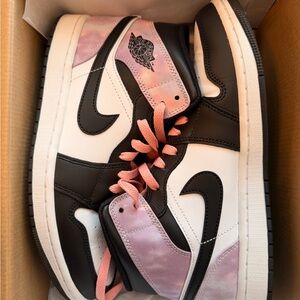 Air Jordan 1 Mid Black and Pink Sneakers “Tye Dye”